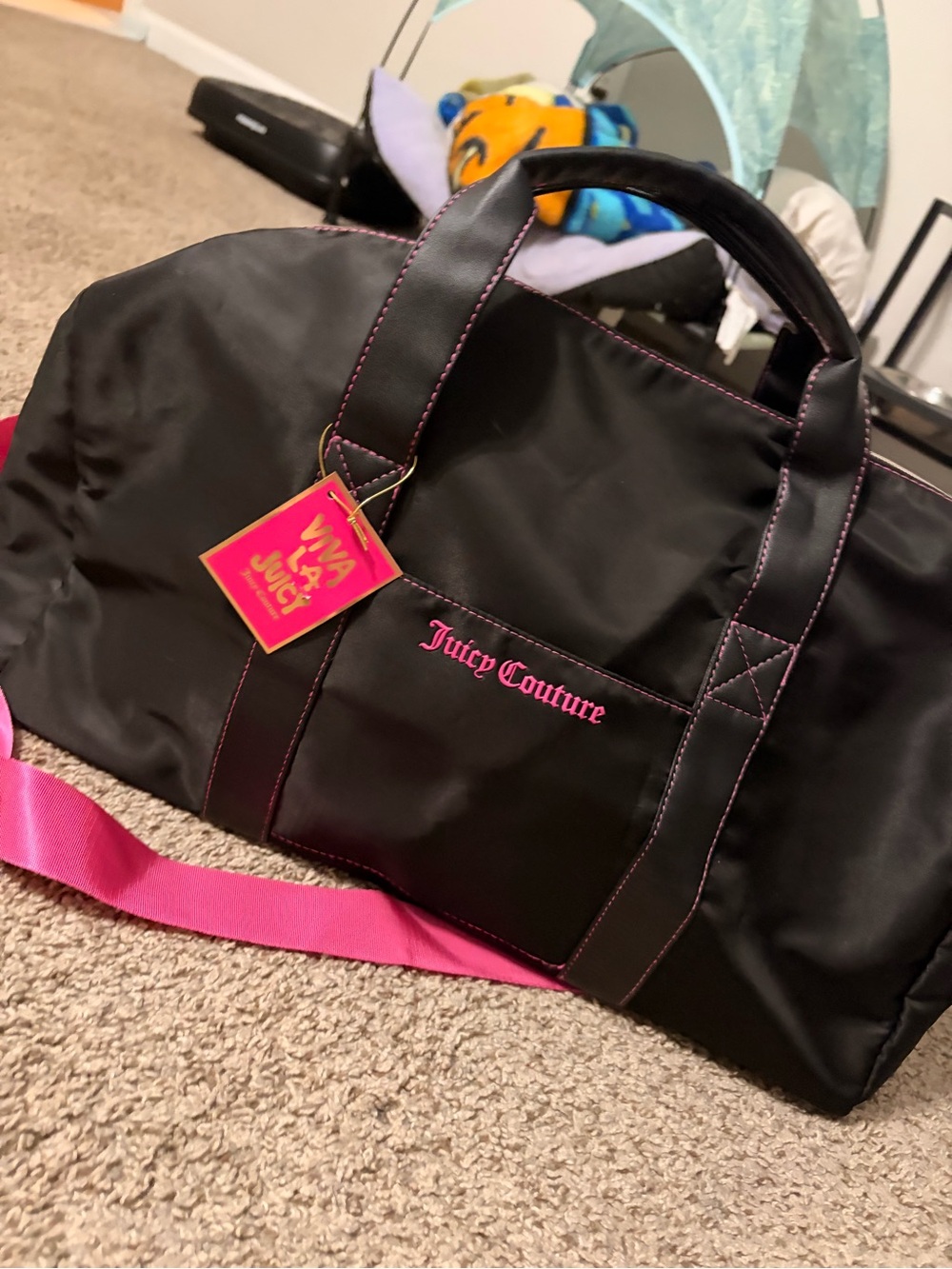Juicy Couture Black Travel Duffel with Hot Pink Accents
